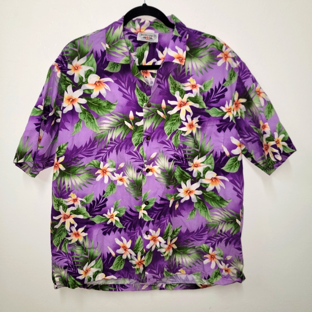 #238 Purple Floral Hawaiian Shirt Size XL